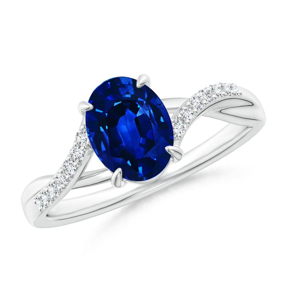 (T 1/2, 14ct White Gold) Angara Lab-Grown Oval Blue Sapphire Split Shank Ring with Diamond Accents for Women-image-OPC-PGHQ6RX-NEW
