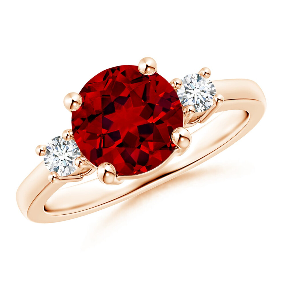 (K 1/2, 14ct Rose Gold) Angara Lab-Grown Prong-Set Round 3 Stone Ruby and Lab Diamond Ring for Women-image-OPC-PGHQ6ZB-NEW
