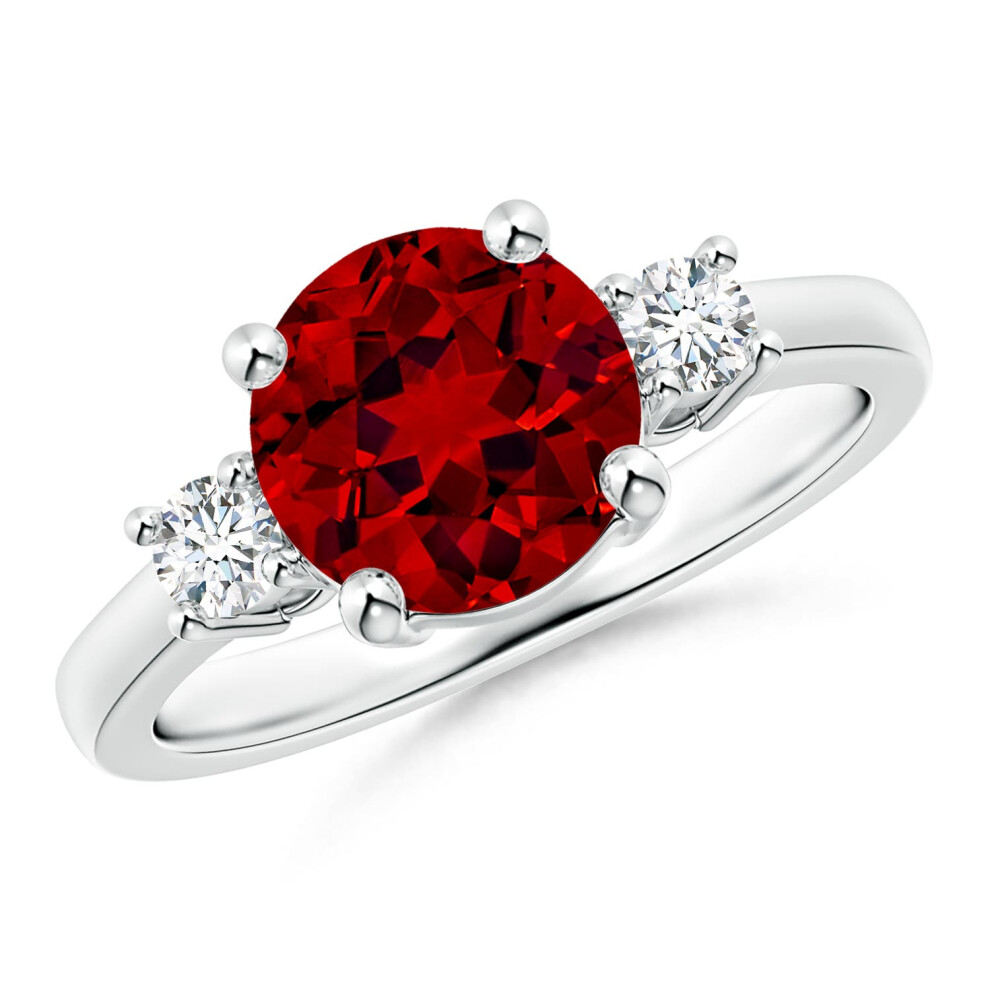 (S 1/2, 9ct White Gold) Angara Lab-Grown Prong-Set Round 3 Stone Ruby and Lab Diamond Ring for Women-image-OPC-PGHQ78P-NEW