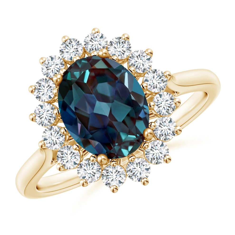 (L 1/2, 9ct Yellow Gold) Angara Oval Lab-Grown Alexandrite Ring with Floral Diamond Halo for Women-image-OPC-PGHQ7XQ-NEW
