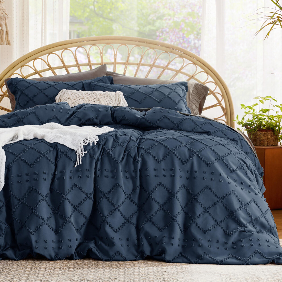 Housse de couette Bedsure Boho Queen - Housse de couette Boho Queen touffet   e pour toutes les saisons, 3 pi   ces, broderie, style shabby chic (ble