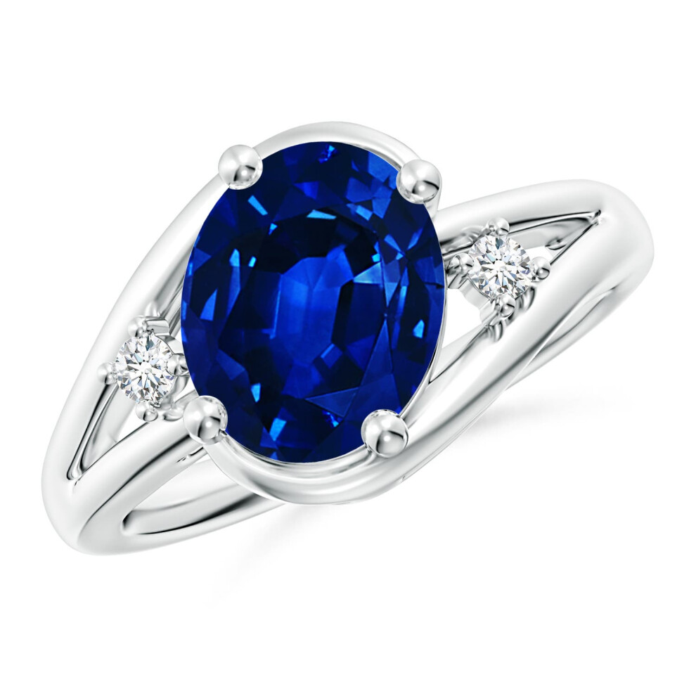 (Q 1/2, 14ct White Gold) Angara Lab-Grown Blue Sapphire and Diamond Split Shank Engagement Ring for Women-image-OPC-PGHQJC6-NEW