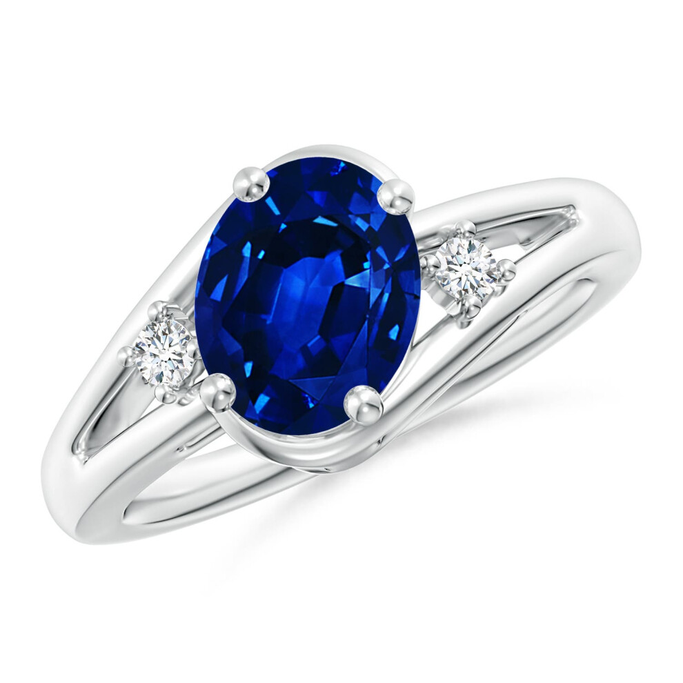 (K 1/2, 9ct White Gold) Angara Lab-Grown Blue Sapphire and Diamond Split Shank Engagement Ring for Women-image-OPC-PGHQJJK-NEW