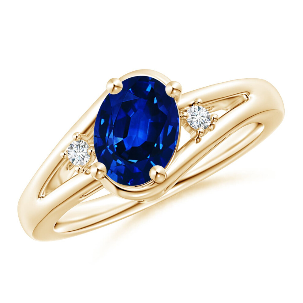 (K 1/2, 9ct Yellow Gold) Angara Lab-Grown Blue Sapphire and Diamond Split Shank Engagement Ring for Women-image-OPC-PGHQJR8-NEW
