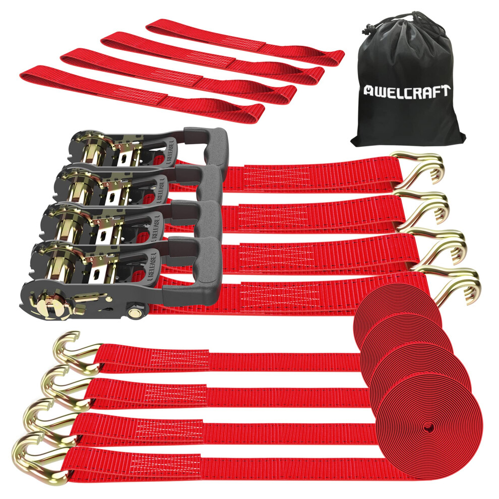 Awelcraft Ratchet Straps (4Pk) - 4500Lbs Breaking Strength 1.5''?15' Heavy Duty Tie Down Straps With Padded Handles Double J Hooks & Soft Loops For Mo 6951340640712