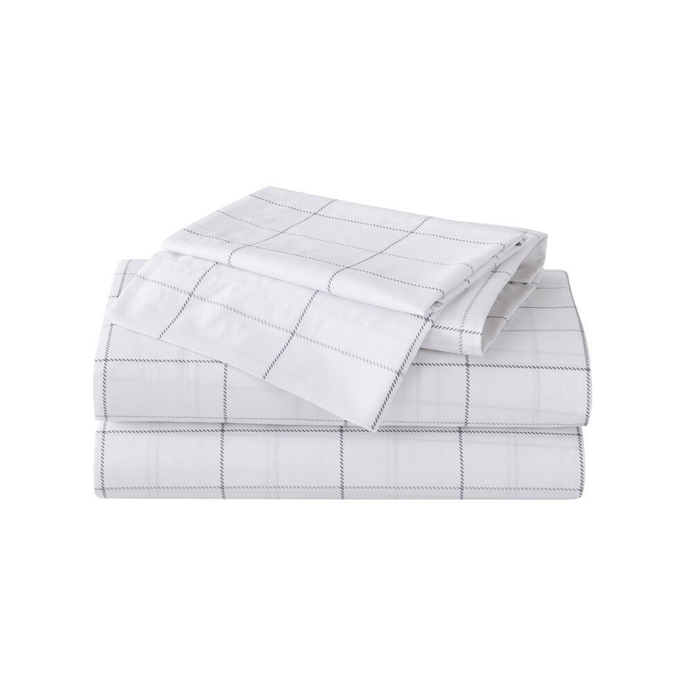 Parure de lit Eddie Bauer en percale de coton, draps frais et    l   gants, d   coration d'int   rieur, motif    cossais du Nord, blanc/gris