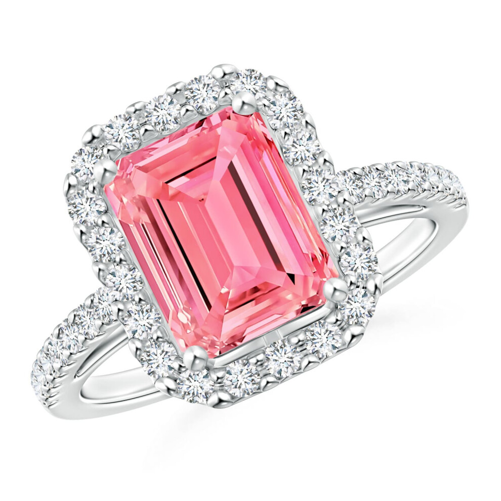 (T 1/2, 9ct White Gold) Angara Emerald-Cut Lab-Grown Fancy Intense Pink Diamond Halo Ring for Women-image-OPC-PGHQQB6-NEW