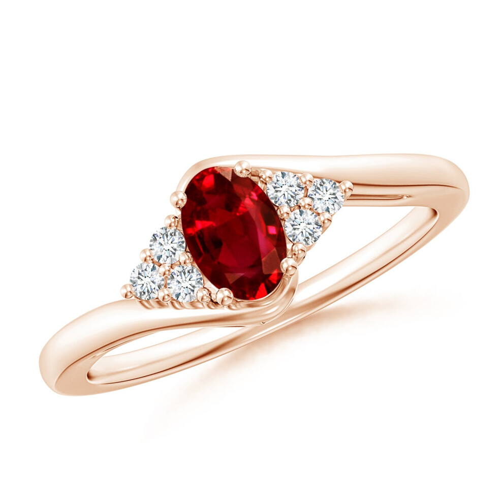 (O 1/2, 9ct Rose Gold) Angara Lab-Grown Oval Ruby Bypass Ring with Trio Diamond Accents for Women-image-OPC-PGHQQGB-NEW