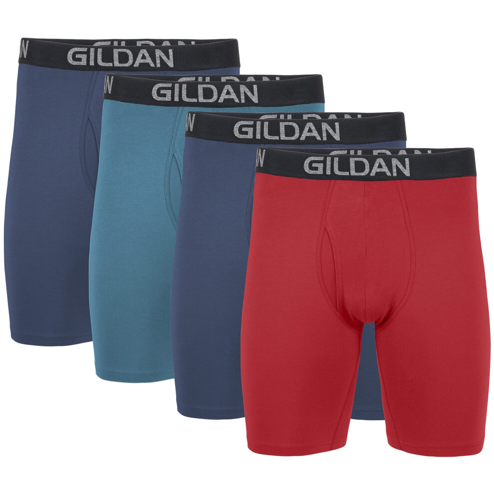 Gildan Men's Underwear Cotton Stretch Boxer Briefs  Multipack  Blue Cove/Hawaiian Blue/Heather Red Mark 4-Pack  2X-Large