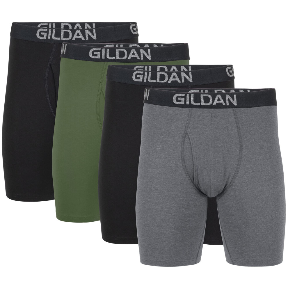 Gildan Men's Underwear Cotton Stretch Boxer Briefs  Multipack  Black Soot/Heather Dark Grey/Green Midnight 4-Pack  X-Large