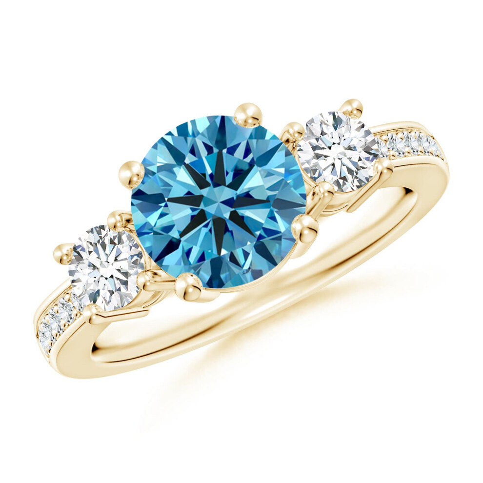 (P 1/2, 14ct Yellow Gold) Angara Classic Three Stone Lab-Grown Fancy Intense Blue and White Diamond Ring for Women-image-OPC-PGHQSZ6-NEW