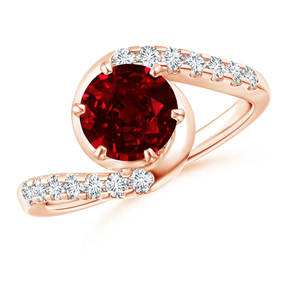 (K 1/2, 14ct Rose Gold) Angara Lab-Grown Prong-Set Ruby Bypass Ring with Diamond Accents for Women-image-OPC-PGHQTGZ-NEW