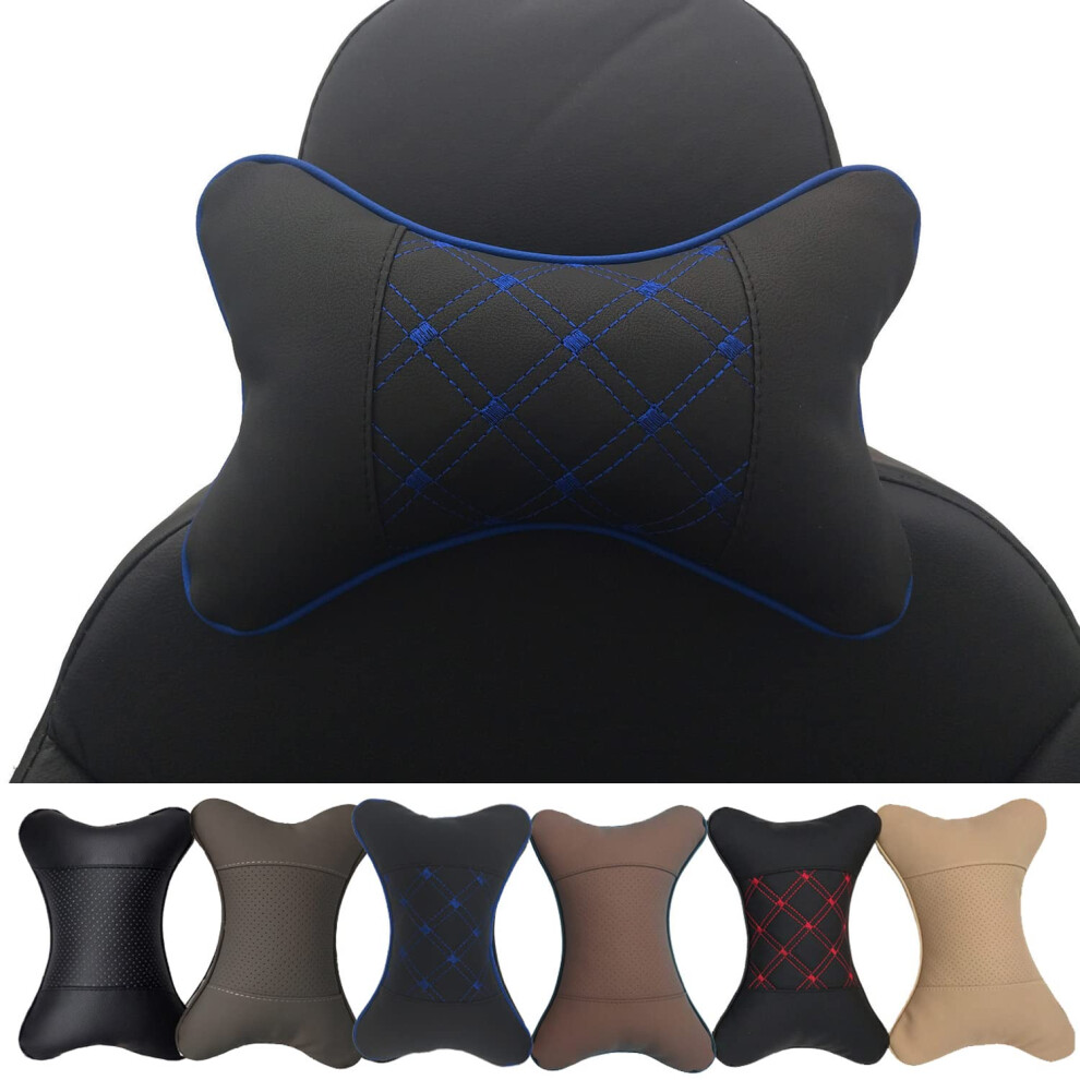 Car Neck Pillows Both Side Pu Leather 2Pieces Pack Headrest Gogodog Fit For Most Cars Filled Fiber Universal Car Pillow Black/Blue 778416823505