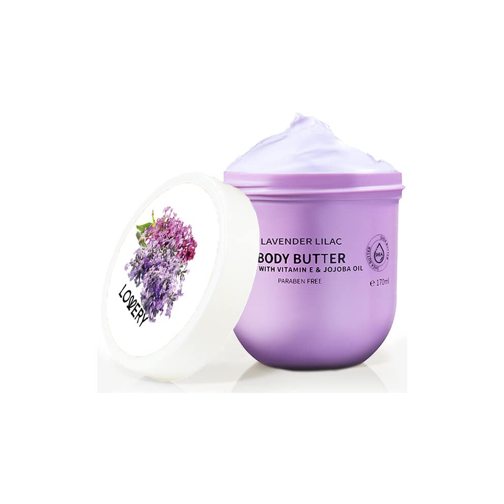 Beurre corporel lavande lilas - Cr  me de karit      l'huile de jojoba et    la vitamine E - Hydratant naturel pour les mains - 170 ml