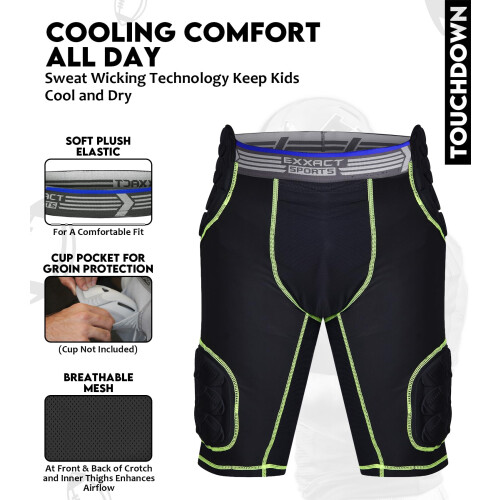 Exxact Sports Touchdown 5-Pad Νεανικό Κολάν Ποδόσφαιρου - Μαύρο Compression Shorts με Θέση Στήριξης 1