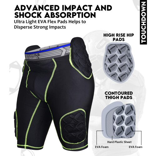 Exxact Sports Touchdown 5-Pad Νεανικό Κολάν Ποδόσφαιρου - Μαύρο Compression Shorts με Θέση Στήριξης 2