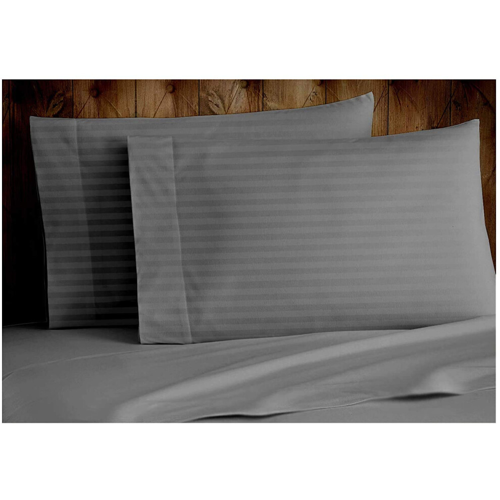 Lot de deux taies d'oreiller surdimensionn  es et housses en satin 100 % coton   gyptien 600 fils (taille 31 x 40) (rayures gris   l  phant 31 x 40)