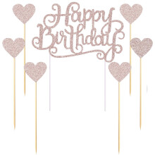 Palasasa Happy Birthday Cake Toppers Gold Glitter Letters """" Happy Birthday ""et Love Star Party Decor Decorations Set of 7 (Rose Gold)