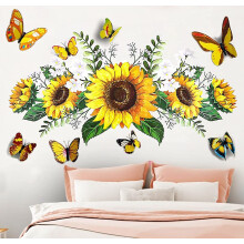 Autocolante de perete de floarea -soarelui cu fluture 3D autocolant de perete de flori galbene de perete Decal Sprt impermeabil ?i deta?abil de f