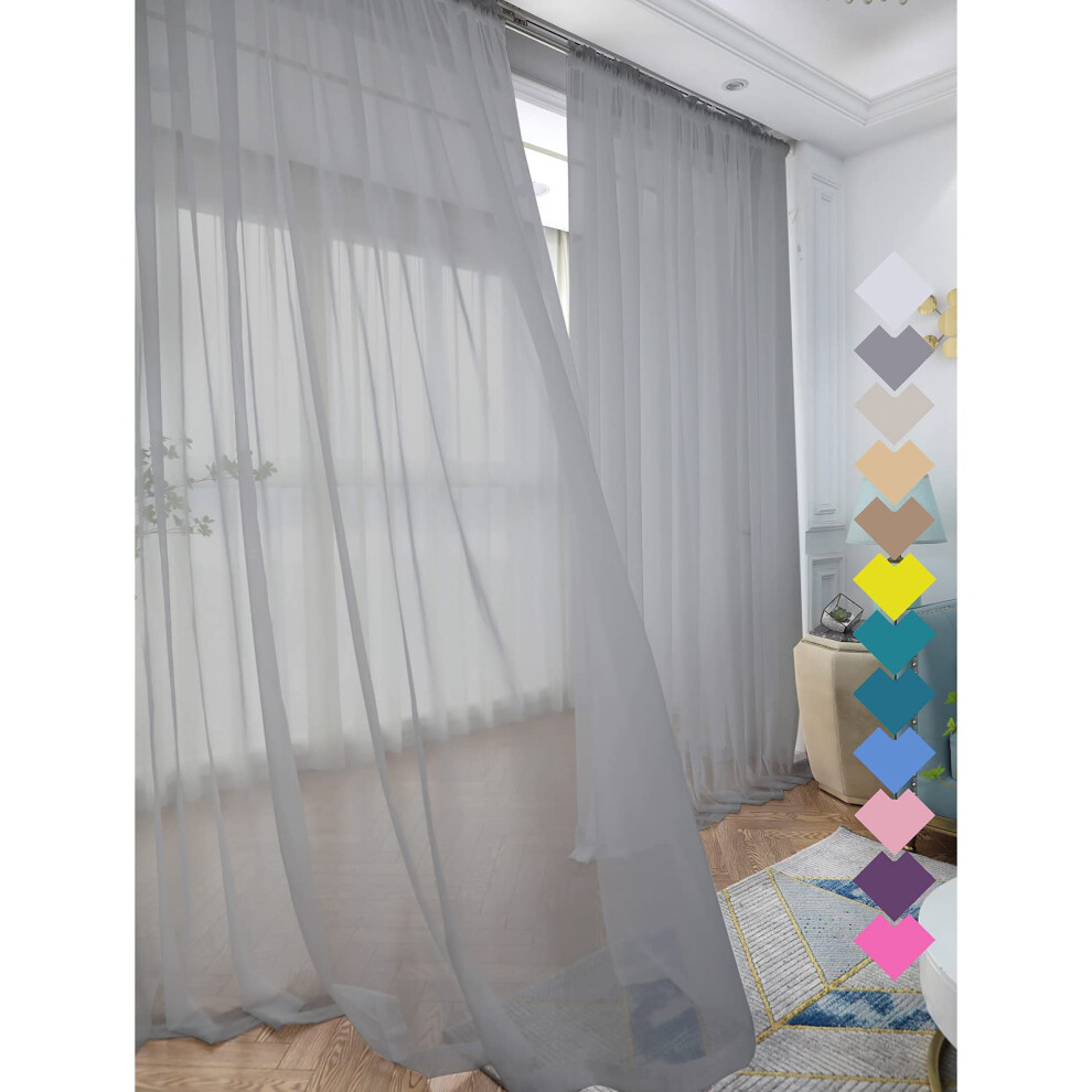 Rideaux transparents gris LONGTAI de 145 pouces de long, 2 panneaux, avec passe-tringle, pour chambre d'enfant, salon, cour, cuisine