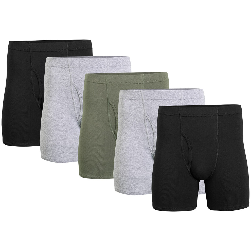 Gildan Men's Underwear Covered Waistband Boxer Briefs  Multipack  Black/Sport Grey Heather/Military Green 5-Pack  2X-Large
