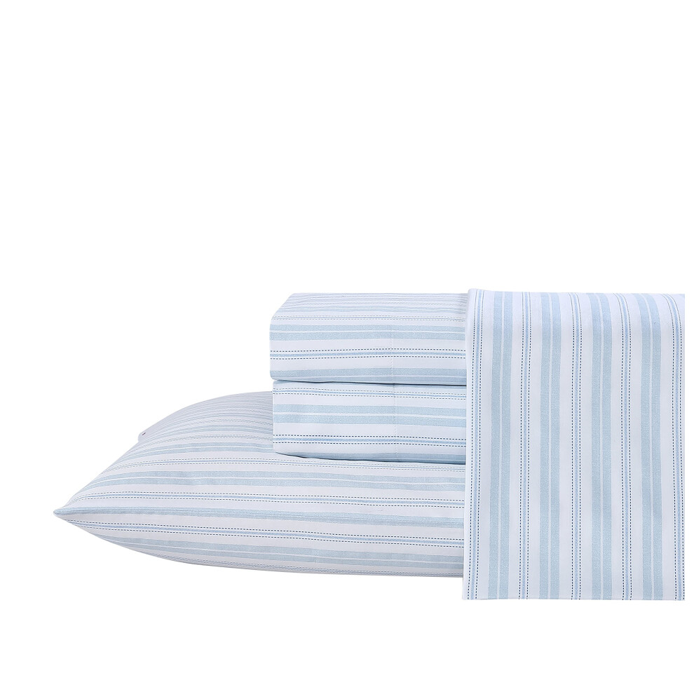 Laura Ashley - Parure de lit Queen Size en satin de coton doux - D   coration d'int   rieur    l   gante, douce et respirante (Fern Blue Queen)