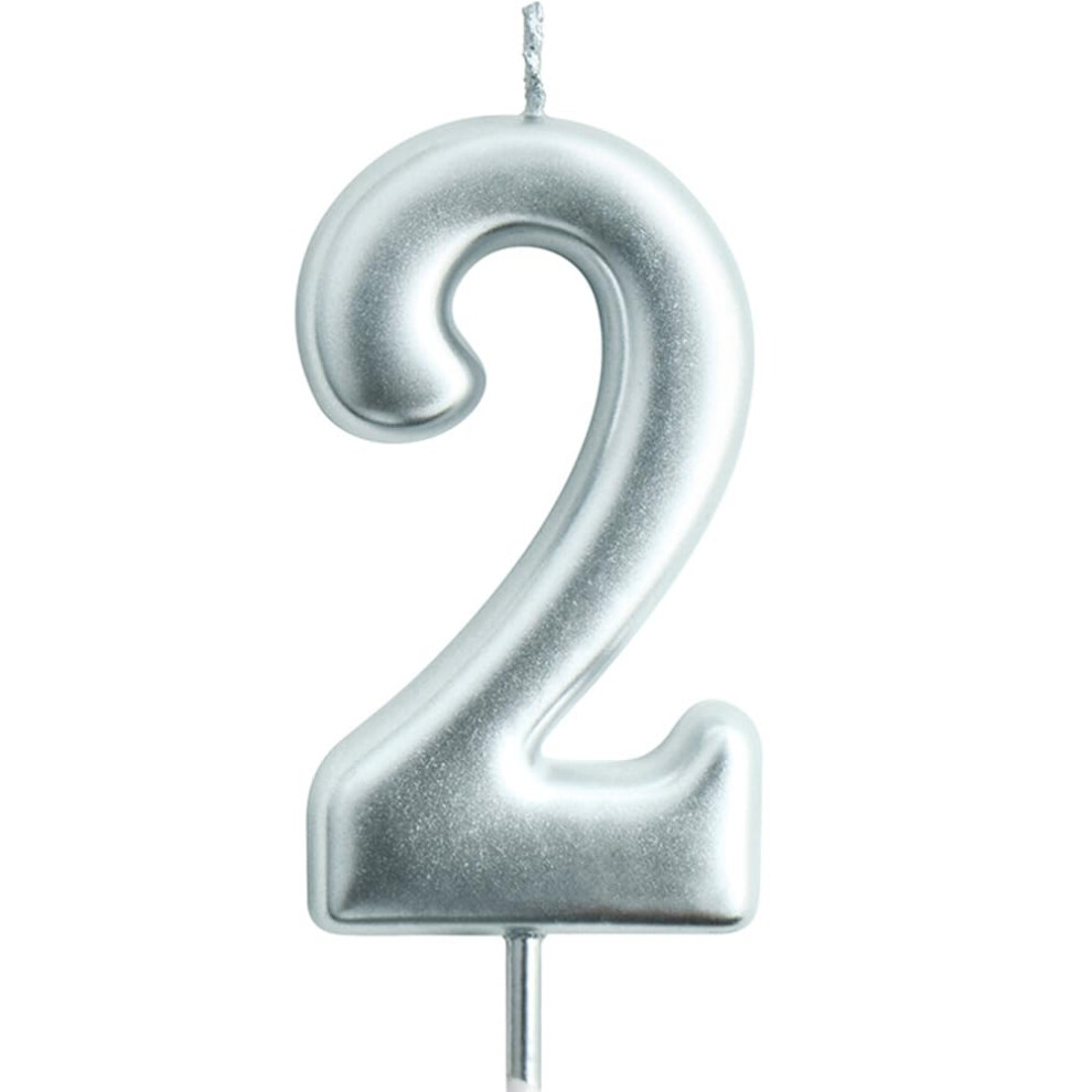 Bougie D'anniversaire Eusbon 2,76 Cm, Grande Taille, Num Ro 2, Pour D Coration De G Teau, F Te D'anniversaire, Mariage, Argent-image