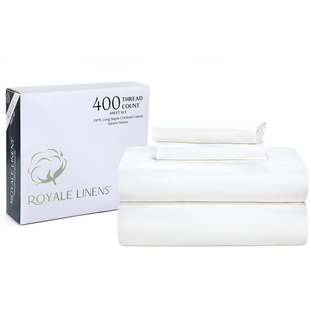 Parure de lit 3 pi   ces en satin de coton 100 % am   ricain 400 fils au pouce carr    Royale Linens - 1 drap-housse, 1 drap plat et 1 taie d'oreiller
