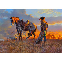 najiaxiaowu Houten 1000 stukjes legpuzzels voor volwassenen, ouderen of kinderen Western Cowboy Rider Prairie Wind Flower Puzzle voor familie Ouder-k