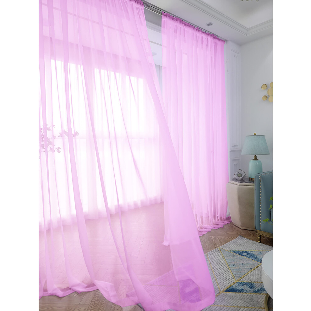 Rideaux transparents roses LONGTAI de 145 pouces de long, 2 panneaux, avec passe-tringle, pour chambre     coucher, salon, cour, cuisine