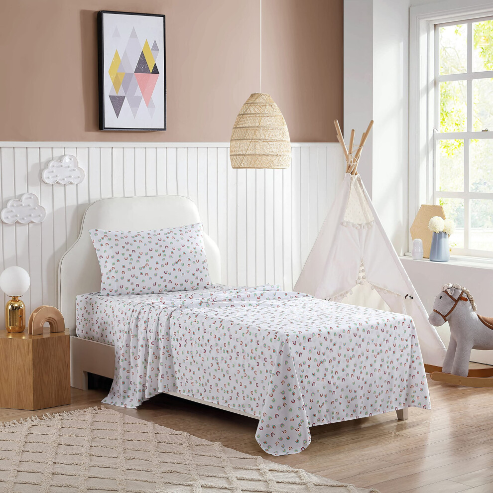 Eddie Bauer Kids - Parure de lit Queen Size r   sistante aux taches, id   ale pour les tout-petits (Sunnyvale Rainbow White Queen)