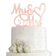 Doamna ?i doamna Cake Topper-Wedding and Anniversary Topper Topper Gay ?i Lesbian LGBT Casatorie Union Love is Love (Mirror Rose Gold Acrilic)