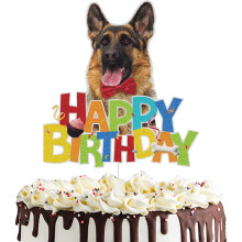 Cine la mul?i ani tort topper ca?elu? pentru animale de companie tematice bday tort decor tort german pastor colorat cu sclipici pline