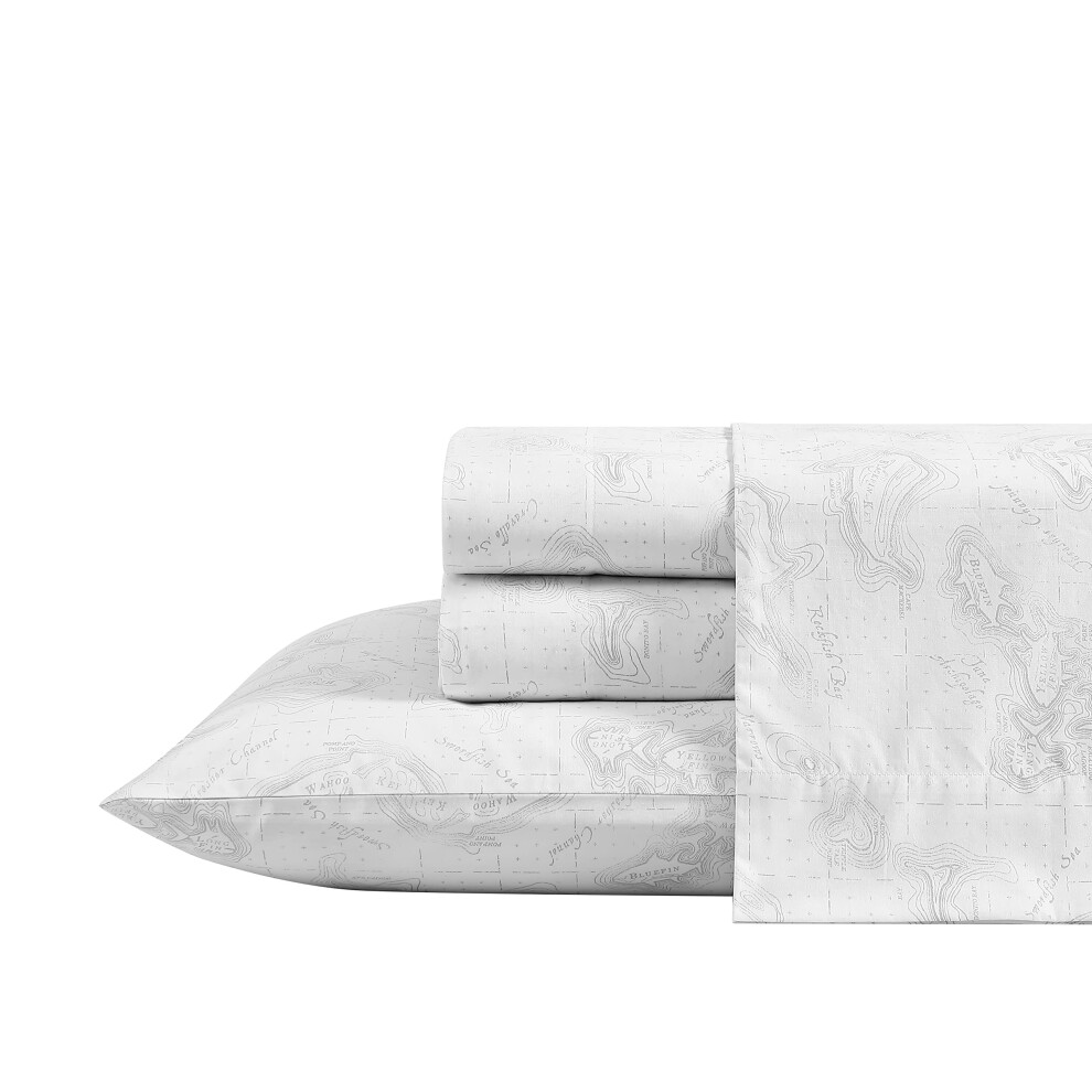 Parure de lit Eddie Bauer Home en percale de coton, draps frais et    l   gants, d   coration d'int   rieur, motif poisson complet ATOL, blanc/gris