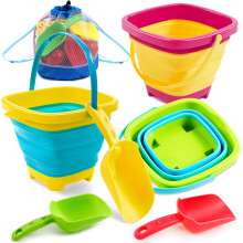 Sloosh 3 pcs sammenklappelige spande med 3 skovle Sand Bucket Water Bucket Sandbox Square Party i sommeren sammenfoldelig spandspand silikone sam