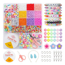 (As show, One size) 3mm Glass Seed Beads for Bracelets Making, Friendship Bracelet Making Kit for Girls