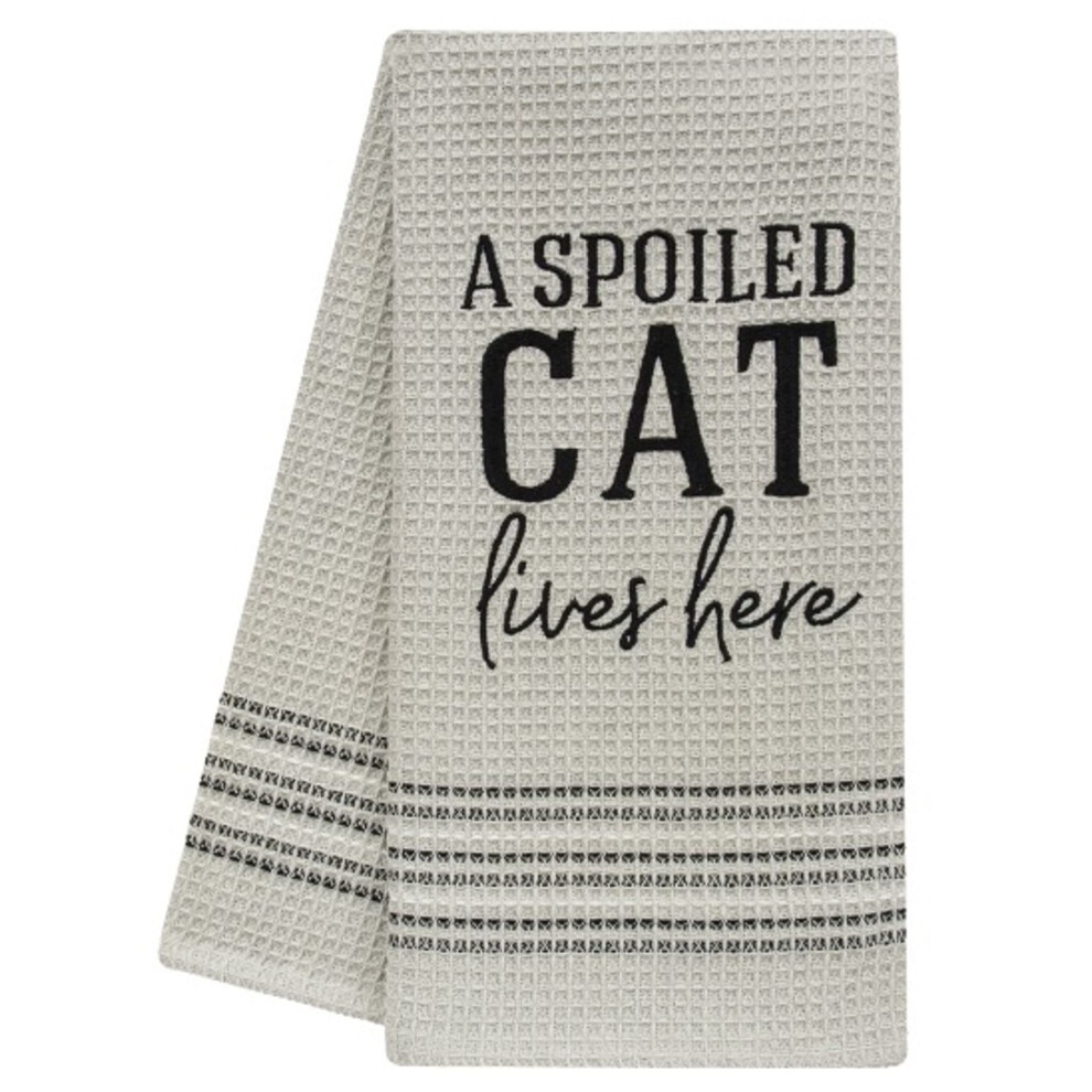 Torchon en coton gaufr    beige Col House Designs 29421, motif       Chat g   t   , 71 x 50 cm