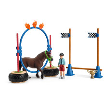 Schleich Farm World Hstleksaker fr barn Ponny Agility Race Lekset med hstfigurer och tillbehr 22-delat set fr ldrarna 3+
