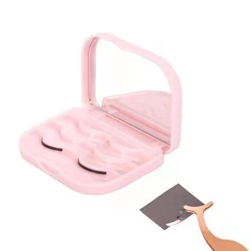 Jyhi Bo Te De Rangement 3 Niveaux Pour Faux Cils Avec Miroir, Tui De Voyage Pour Maquillage Et Cosm Tiques, Vide Et Pince Cils (Rose)-image