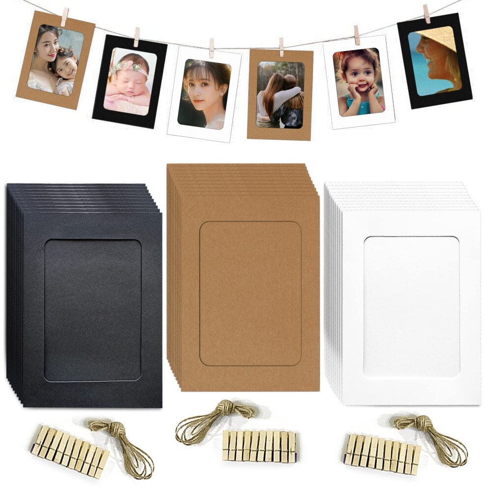 Cadre photo en papier 4x6 Cadres photo Collage D   coration murale DIY Carton avec 30 pinces en bois et 3 ficelles de jute D   coration de la maison