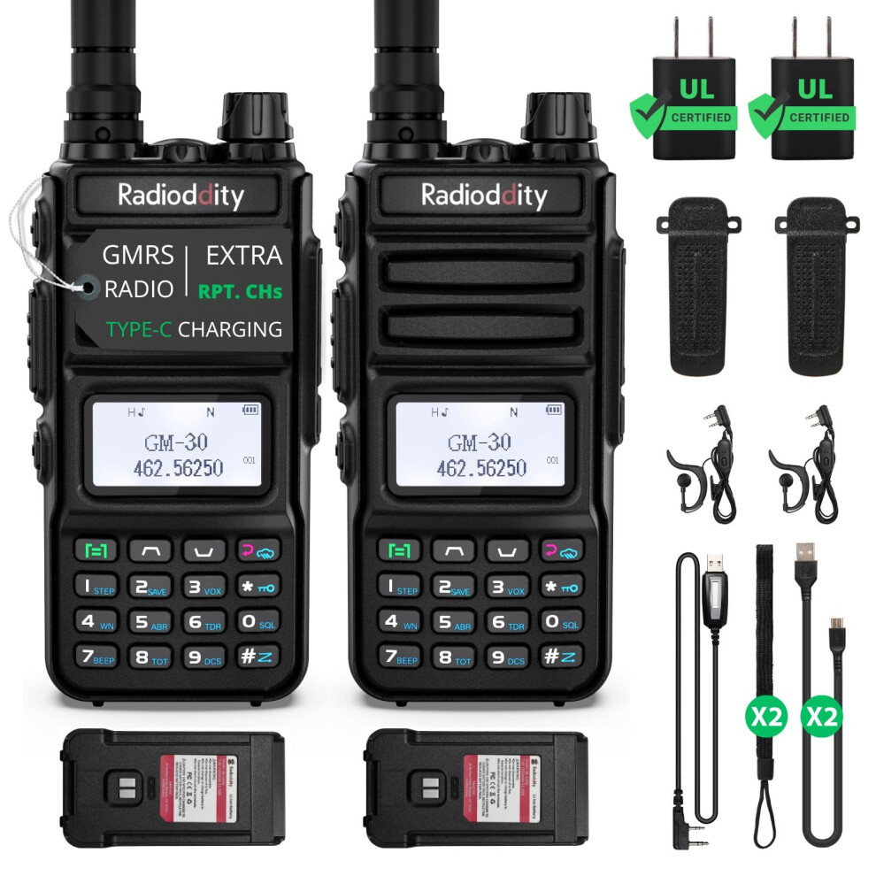 2 Pack Radioddity GM-30 GMRS Handheld Radio 5W Long Range Two Way Radio for Adults  GMRS Repeater Capable  with NOAA Scanning & Receiving  P