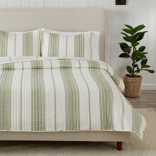 Twin/Twin XL Vndbar Quilt Sngklder Set - All Season Moderna ltta verkast - Vita och grna randiga tcken (Inkluderar 1 Quilt 1 Kudde Sham)