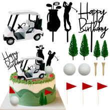 Decoratiuni pentru tort de golf Carucior de golf Topperuri pentru tort indreptati spre Topperul verde pentru tort pentru jucatori de golf cu stea
