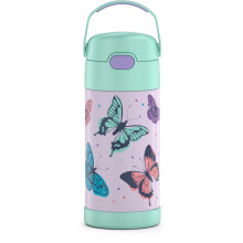 THERMOS FUNTAINER Wasserflasche mit Strohhalm 12 Unzen Butterfly Frenzy vakuumisolierte Kinder-Wasserflasche aus Edelstahl mit Deckel