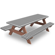 KENOBEE 5ft Picnic Table and Bench Fitted Cover  60 Flannel Backing Elastic Edge Waterproof Wipeable Plastic Cover Fitted Viny