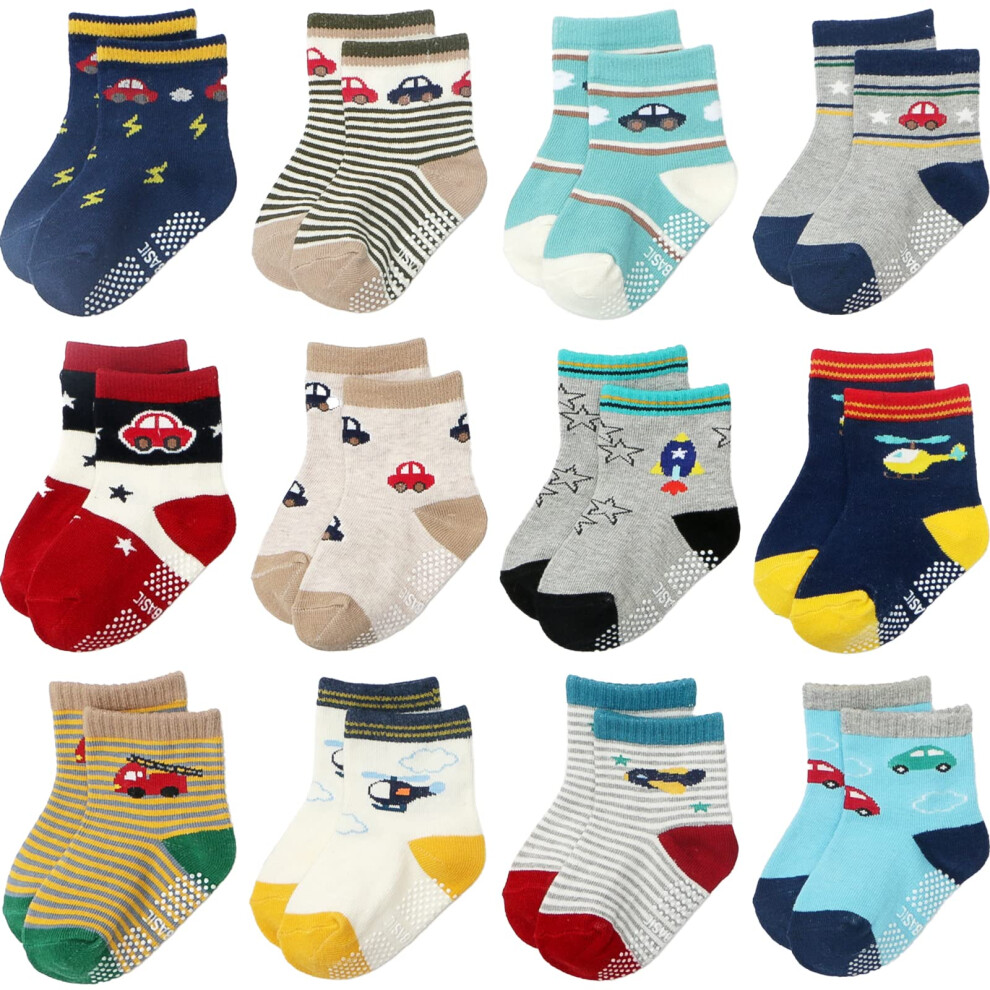 Aroveea Lot de 12 paires de chaussettes antidérapantes pour bébé, pour garçons et filles