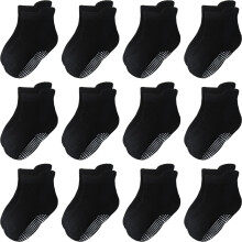 Aroveea Chaussettes bébé antidérapantes à la cheville 3-5 ans Noir Pour tout-petits garçons et filles Chaussettes enfants Lot de 12 jolies chauss