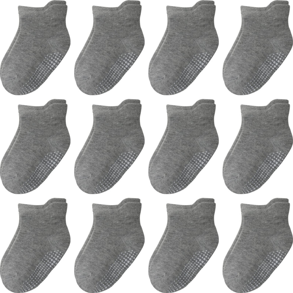 Aroveea Chaussettes antidérapantes pour bébé de 3 à 5 ans Gris Pour tout-petits garçons et filles Chaussettes pour enfants Lot de 12 jolies chaus