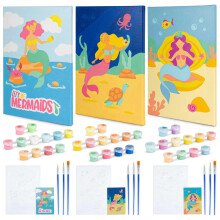 BONNYCO Paint by Numbers Kit for Kids Mermaid Pack 3 Canvas Paint by Number Canvas Framed Mermaid Gifts for Girls Arts and Crafts Kids Paint by Numbe
