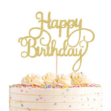 AHAORAY Gelukkige Verjaardag Taart Topper - Gouden Glitter Gelukkige Verjaardag Taart Bunting Decor - Verjaardagsfeestje Taart Decoratie Benodigdhede